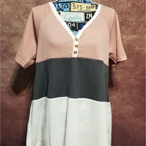 NWT pink/dark gray/white striped blouse - Picture 1 of 6